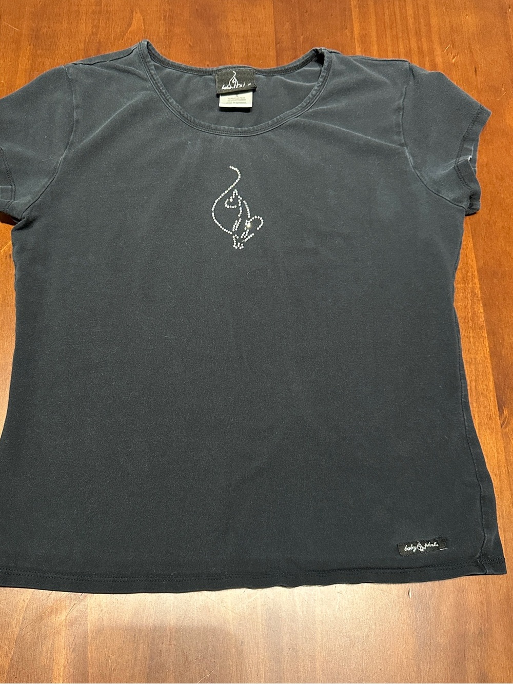 Baby Phat Black Short-Sleeve Tee with Embroidered Cat Logo